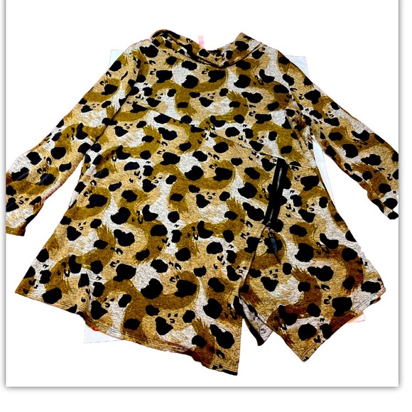 IC Connie K 1X COWL neck KNIT SWEATER olive Gray Black SPOTS Asymmetrical Hem 1X - Picture 2 of 16